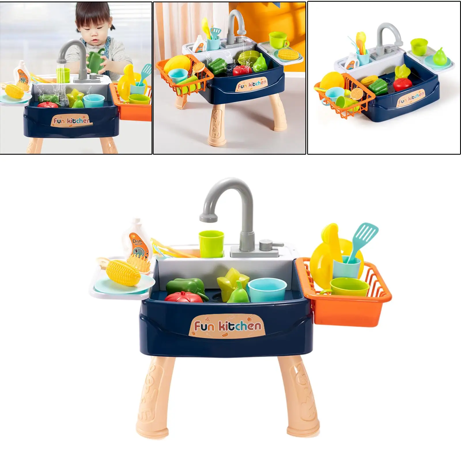Automatic Children Simulation Kitchen Toys Sink Toys Playhouse Pretend Play Activity Fruits And Vegetables Dishes Sink Set