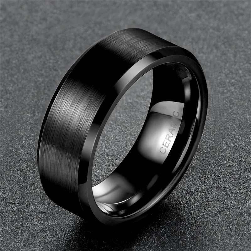 Kolmnsta 4/6/8mm Schwarzer Keramikring Anti-Allergie Männer Gebürstetes Paar Ehering Verlobungsringe Für Frauen Größe 4-15 Anel – Detail 13