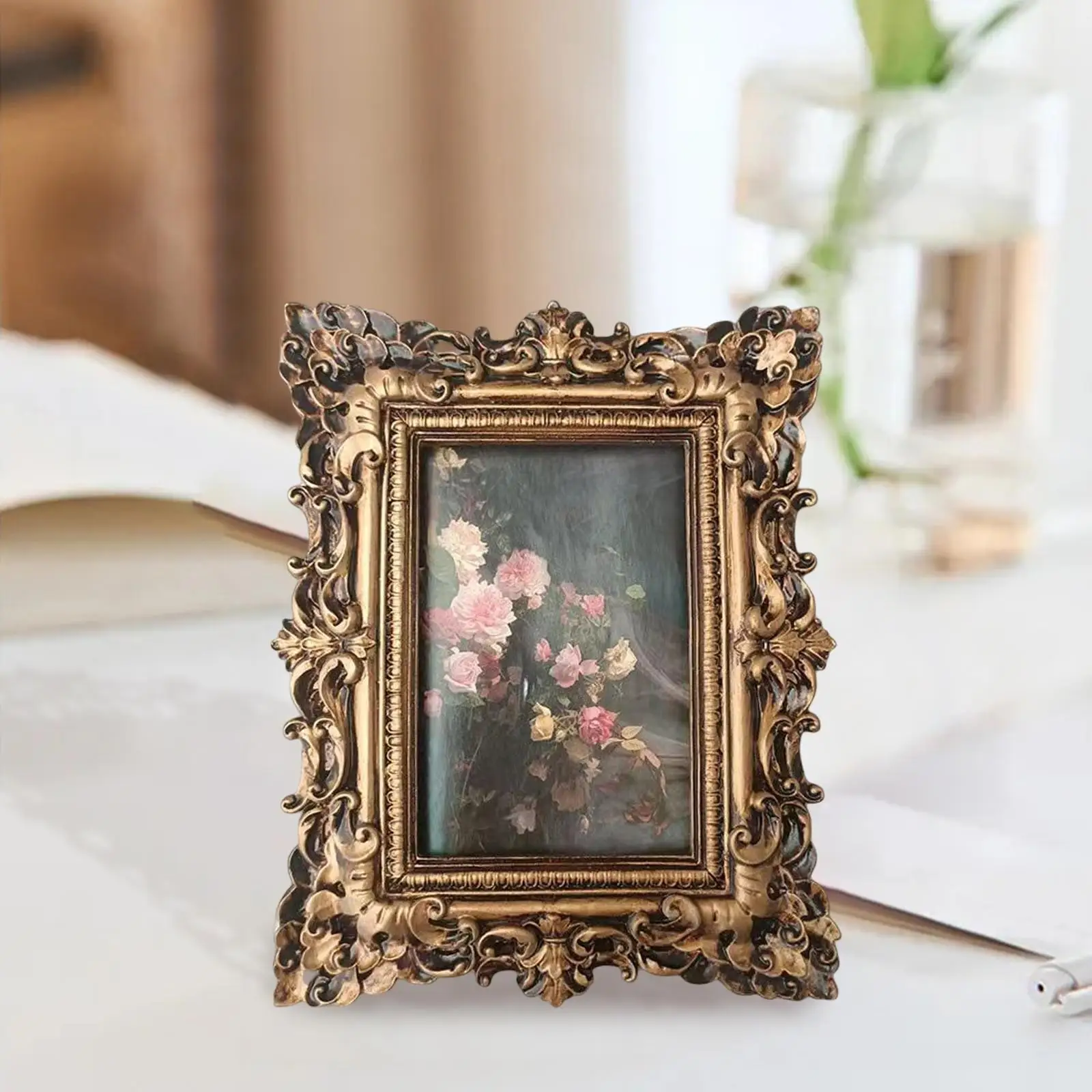 Vintage Style Rectangle Polyresin Picture Frame 10x15cm Photo, Tabletop Wall Hanging