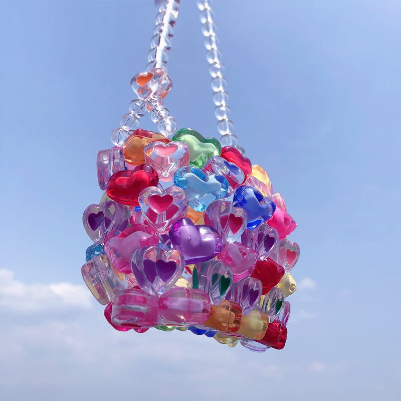 Handgemachte Kinder hand gewebte süße bonbon farbene Perlen Tasche über den Beutel mit einzigartigem Perlen-Design, perfektes Geschenk für Kinder – Detail 5