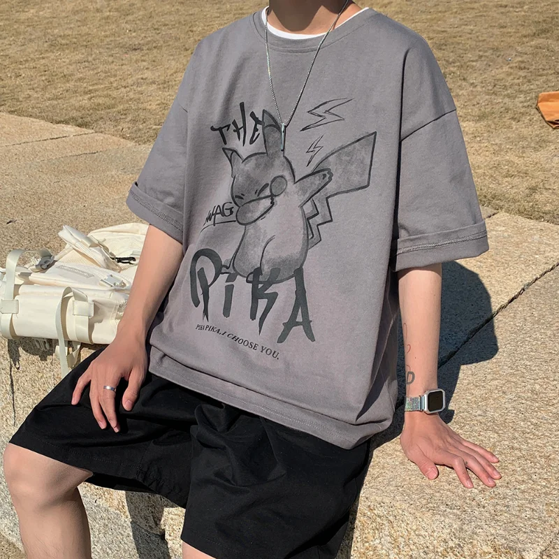 Pokemon Pikachu Adult Men's T-shirt Harajuku Sleeve Tops Loose Comfortable Cool