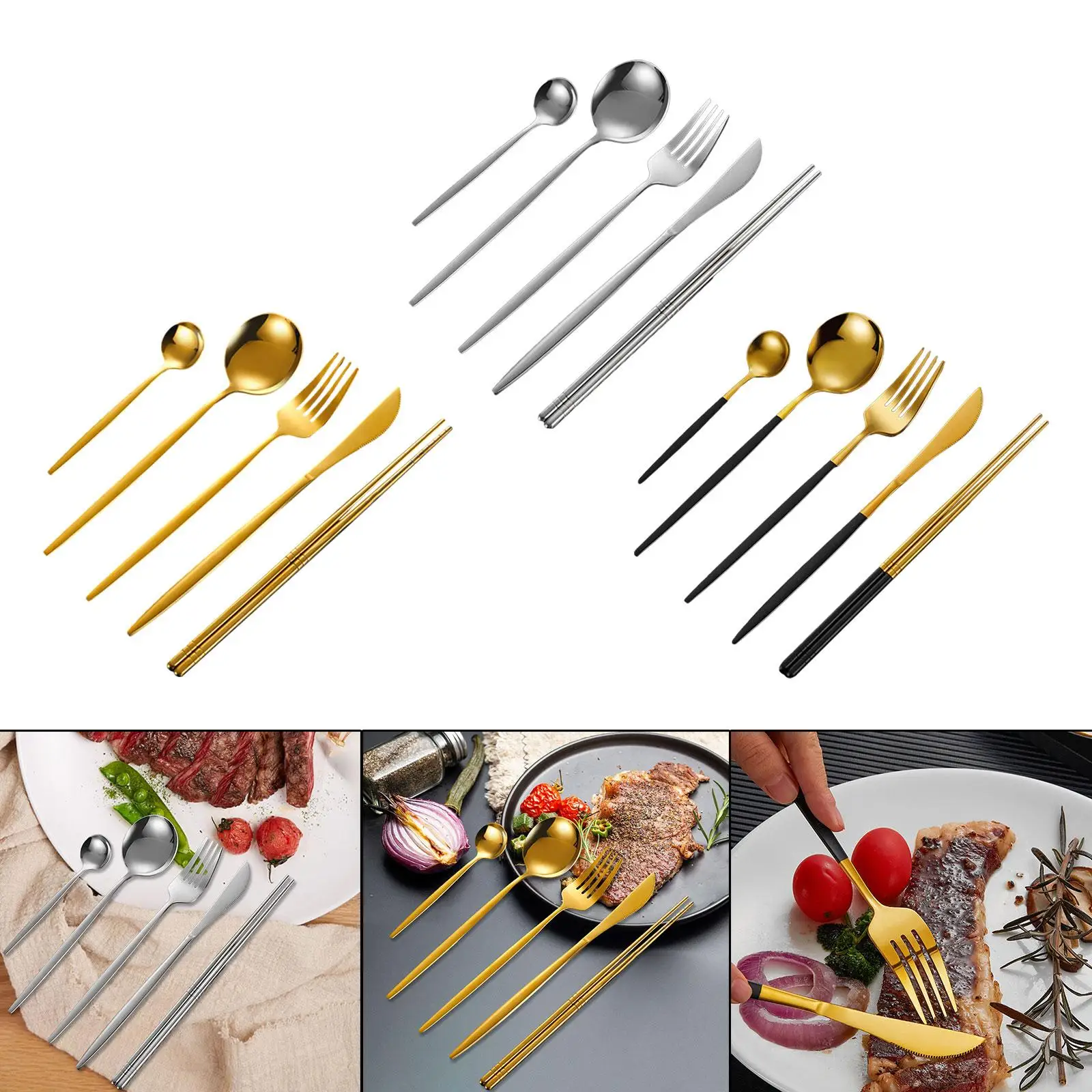 5x Camping Cutlery Set Portable Long Handle Dinnerware Outdoor Tableware Chopsticks Spoon Set for Hiking Picnic BBQ Office Home