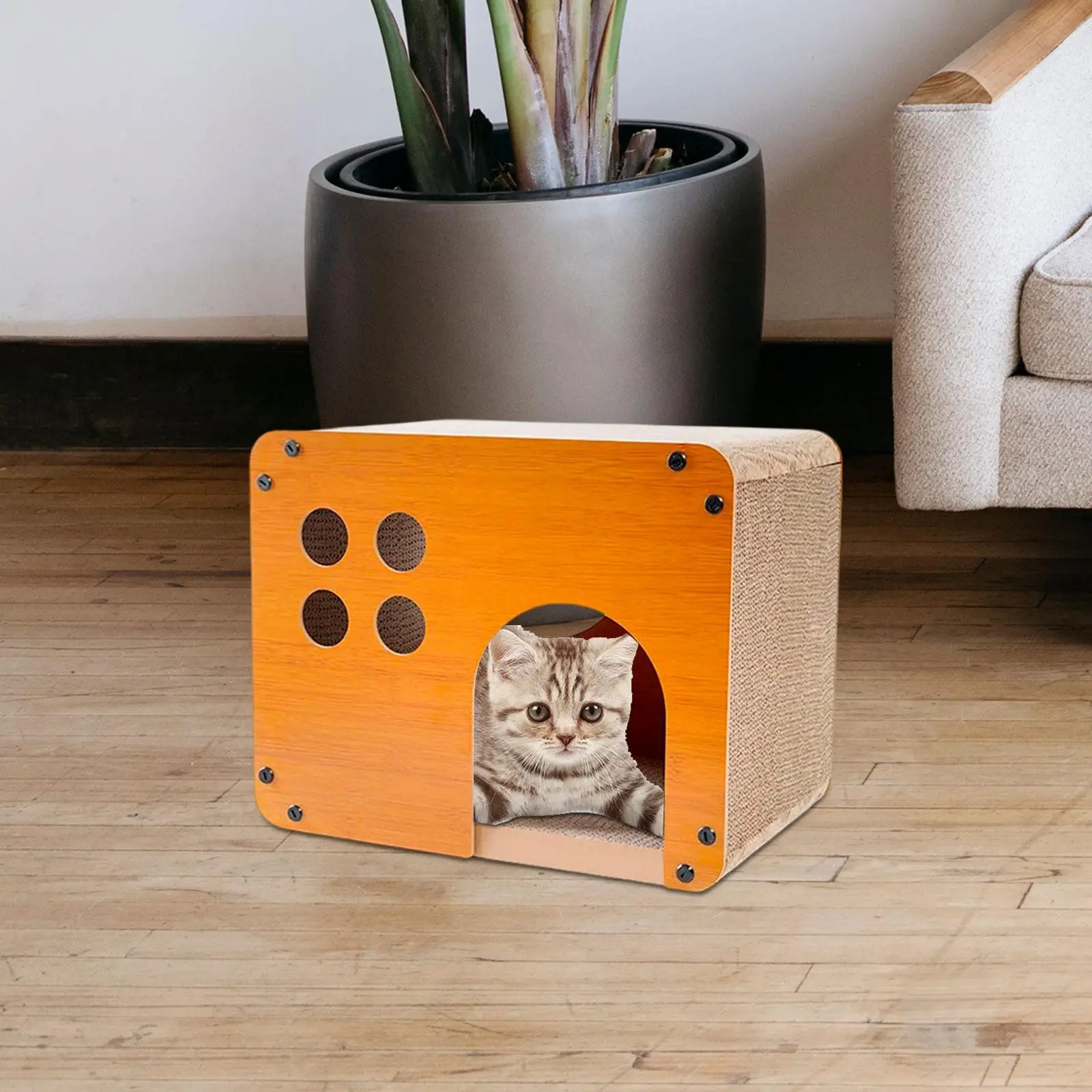 Pets Cave Nest Breathable Corrugated Cardboard Household Portable Furniture Cat Dog Wood House for Small Dogs Puppy Indoor Cats