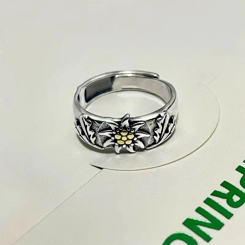 925 silver Original Art Style Flower Exquisite Edelweiss Rings for Women Fashion Light Luxury Suitable for Daily Wearing Jewelry