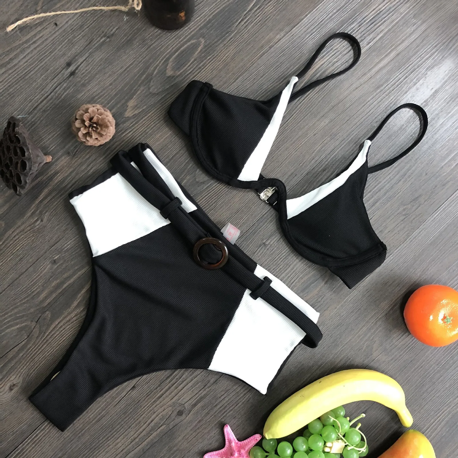Sexy Halter Bikini Set Ribbed Swimsuit 2022 Women Folds Bathing Suit High Cut Solid Bandage Swimwear Female Bather Bathing Suit black bikini set