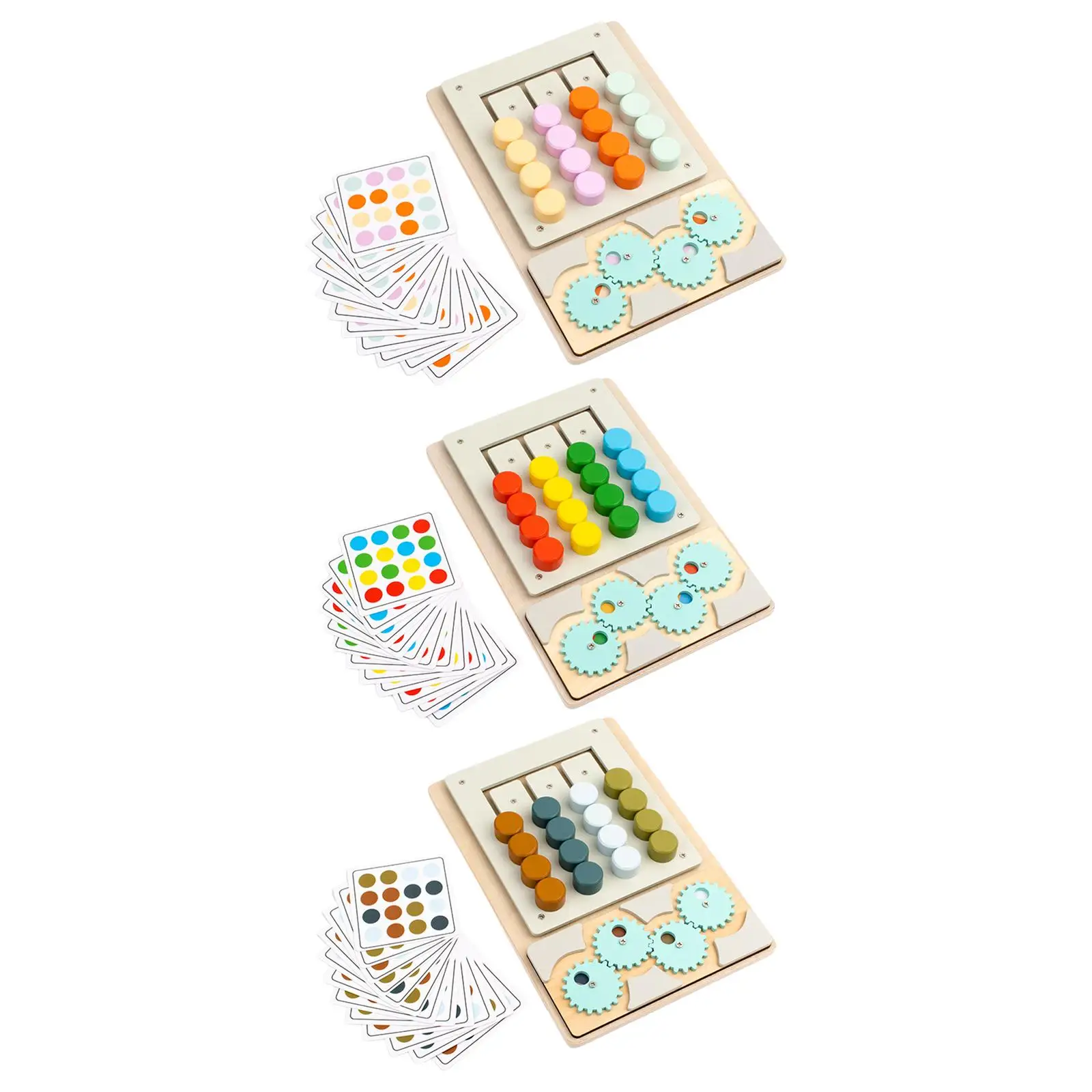 Wooden Slide Puzzle Color Sorting Game Memory Game with 12 Cards Early Educational Four Colors Slide Matching Toy for Boys Girls