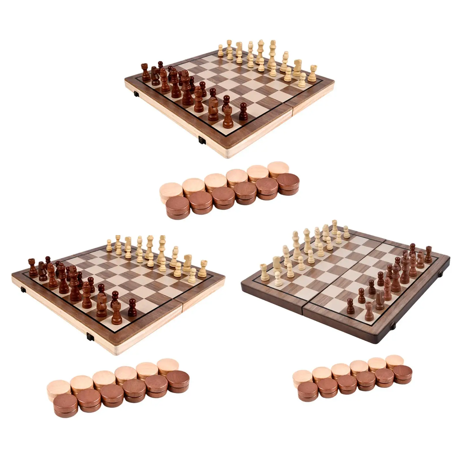 Folding Wooden Chess Set Developmental Handmade Wood Interior Felted Game Board for Spare Time Travel On The Long Train Adults
