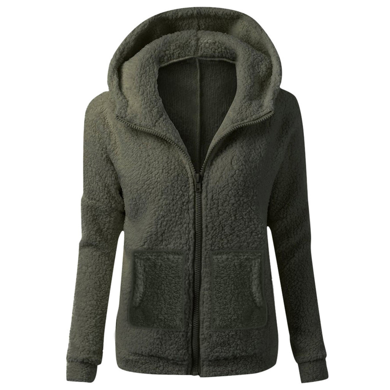 Title 5, Women Fleece Hooded Jacket Solid Lamb Cashmere ...