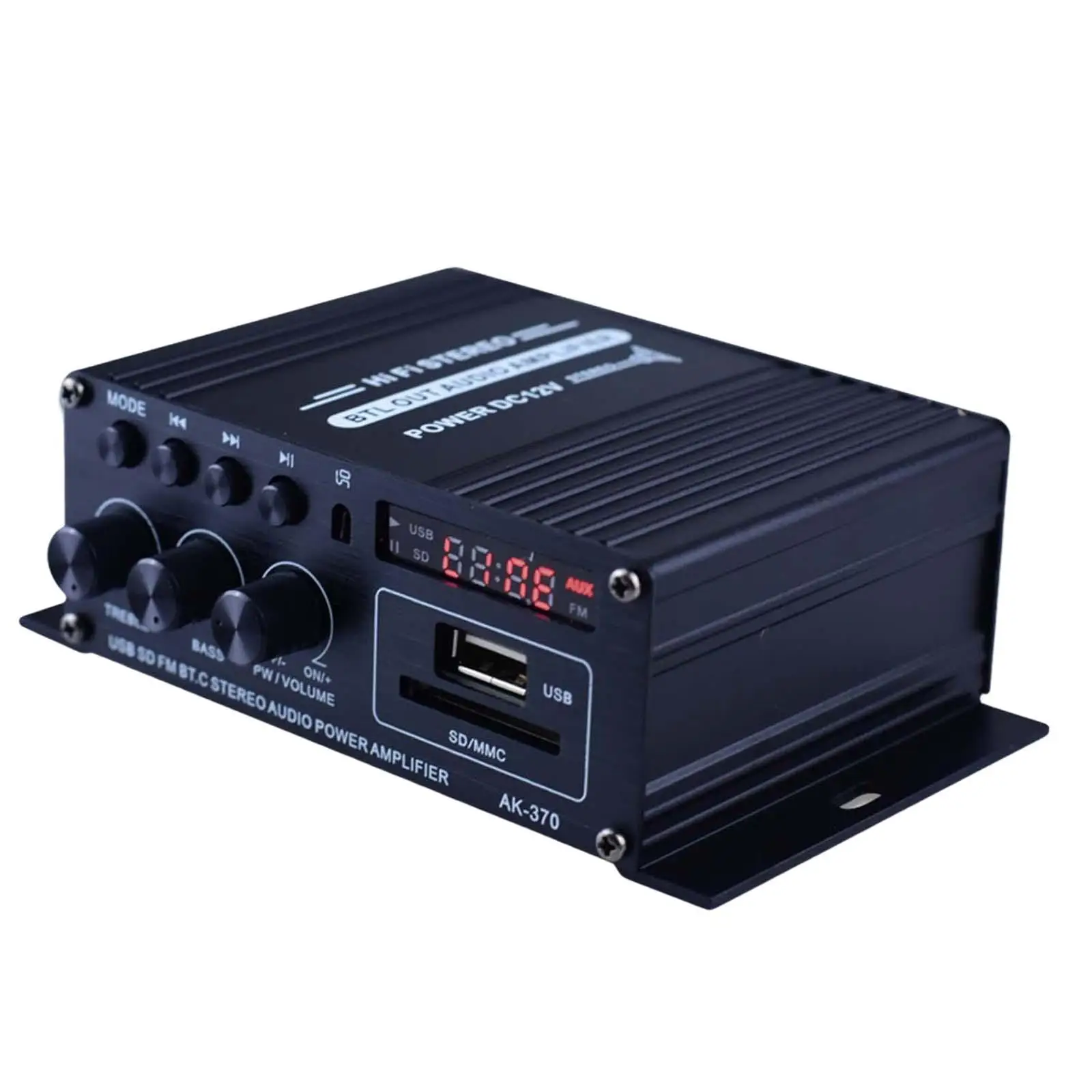 AK-370 Bluetooth Amplifier 2.0 CH 12V-24V USB SD BT FM for Car Home Bar Party Power Amplifier Mini HiFi Stereo Amp Speaker