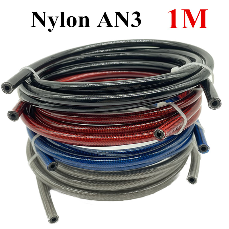 AN-3 Stainless Steel Braided Fuel Hose Line - 1 Foot Length, 3AN Size, For Oil & Brake