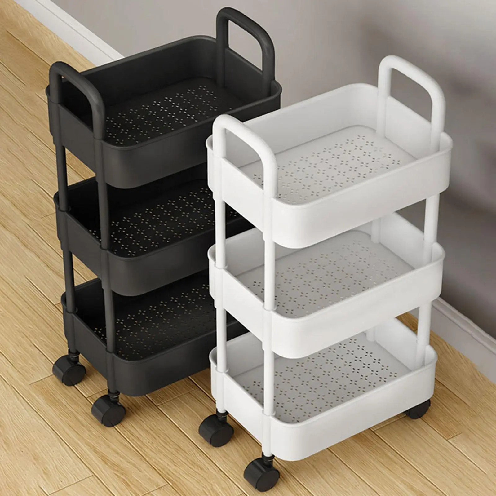 3 Tier Mobile Utility Cart Free Standing Corner Shelf Storage Shelves