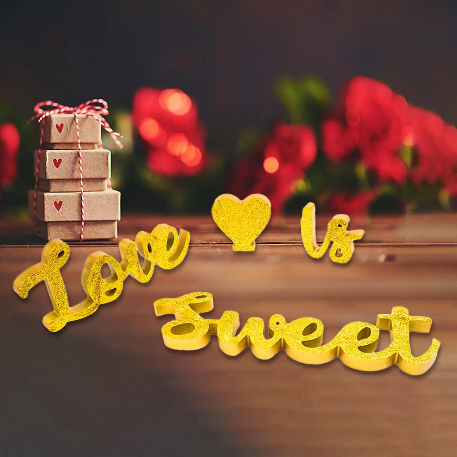Love IS Sweet and Heart Wooden Sign Decorative Valentine`s Day Table Decoration for Engagement Fine Workmanship Elegant Durable