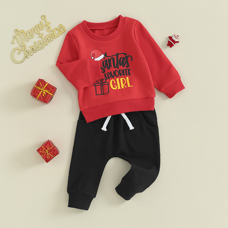 Description Picture 4 of itemPudcoco Toddler Baby Boys Christmas Pants Sets Long Sleeve Letter Santa Hat Print Sweatshirt and Drawstring Pants Sets 3M-3T