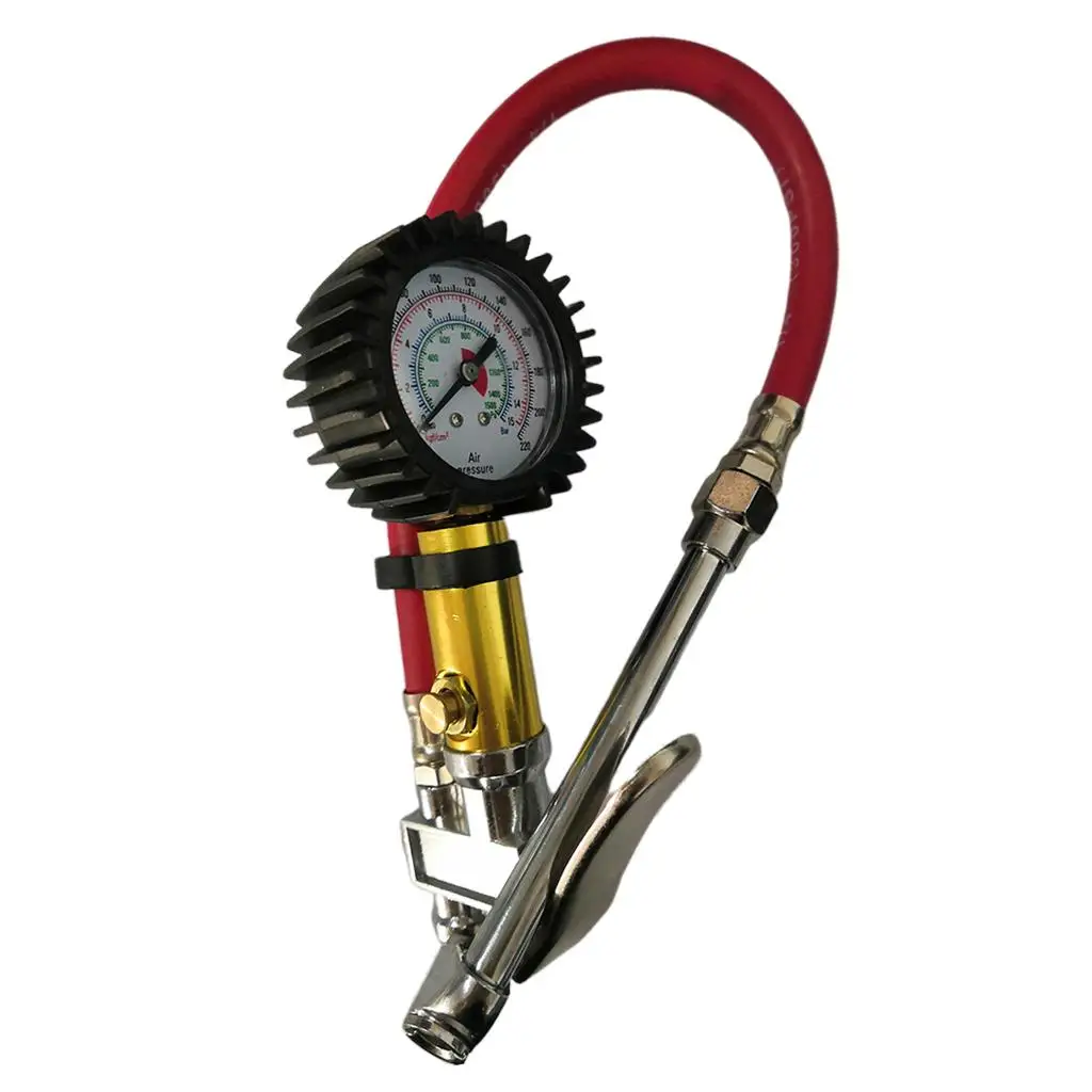 3 In  Tire Inflator With Pressure Gauge 0-220psi W. Hose, 1/4`` NPT