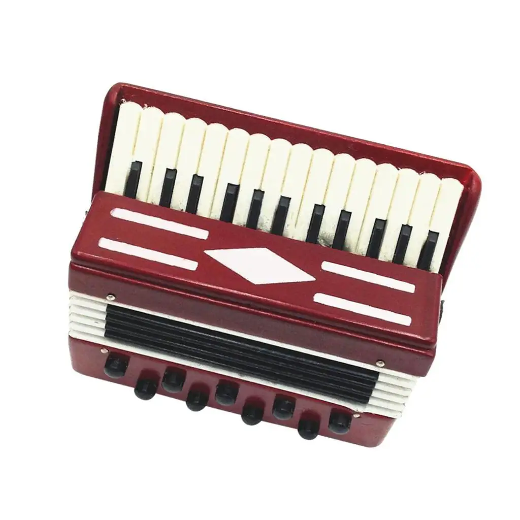 Miniature Musical Instrument Wooden Accordion Model for Dollhouse Decor