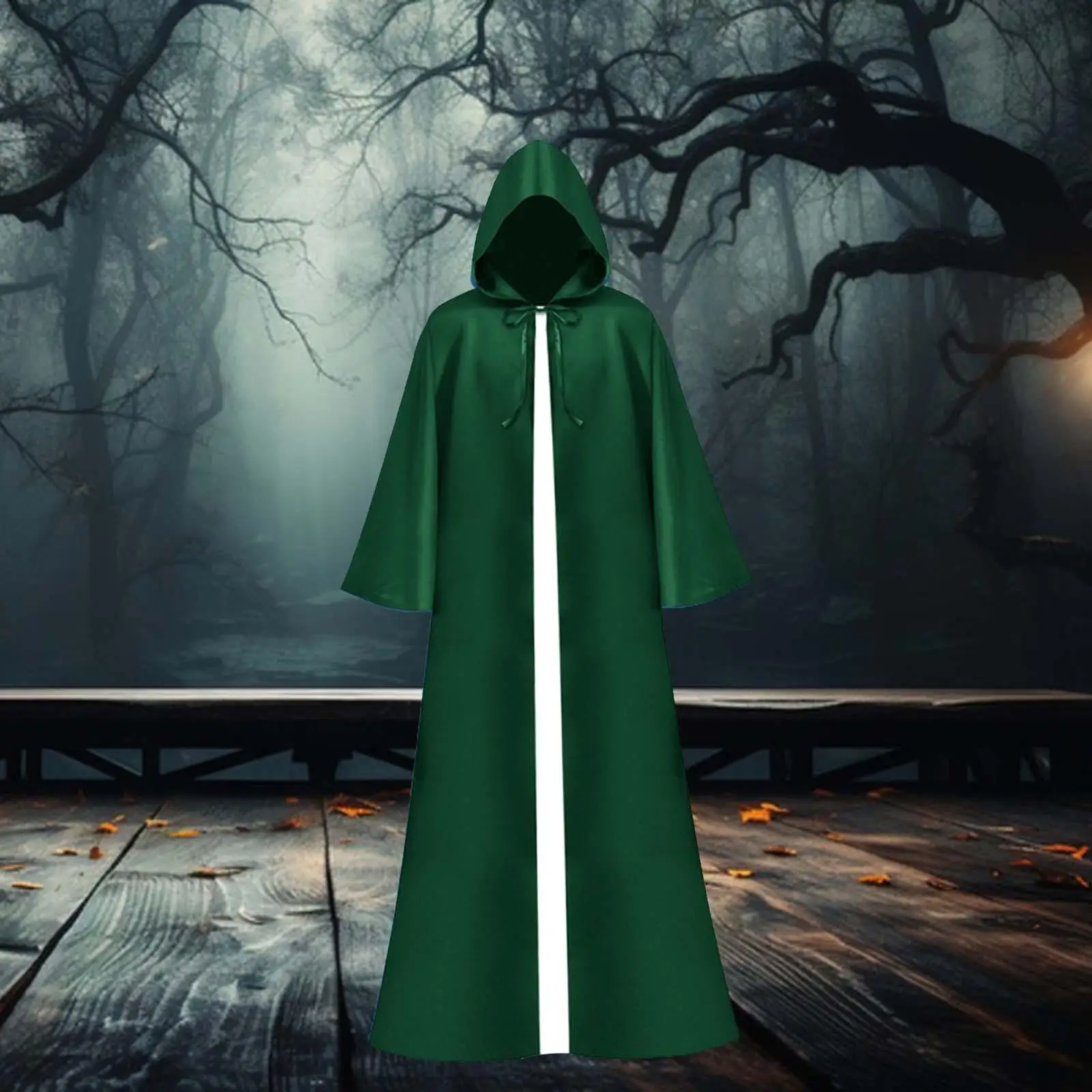 Halloween Hooded Cloak Cosplay Cape Full Length Witch Costume Long Hooded Cloak Robe for Vintage Gathering Carnival