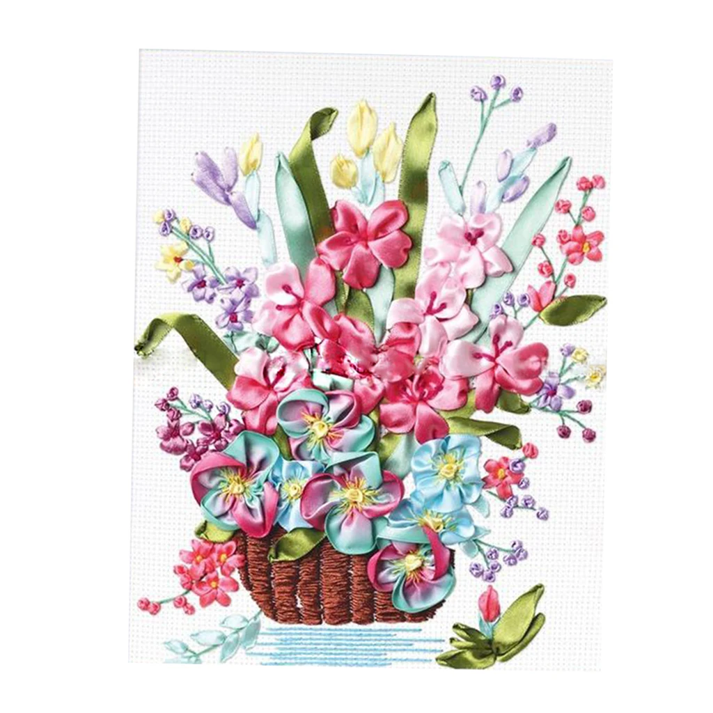 Beginners Silk Ribbon Embroidery 3D Sping Flower Bouquet  Wall Art