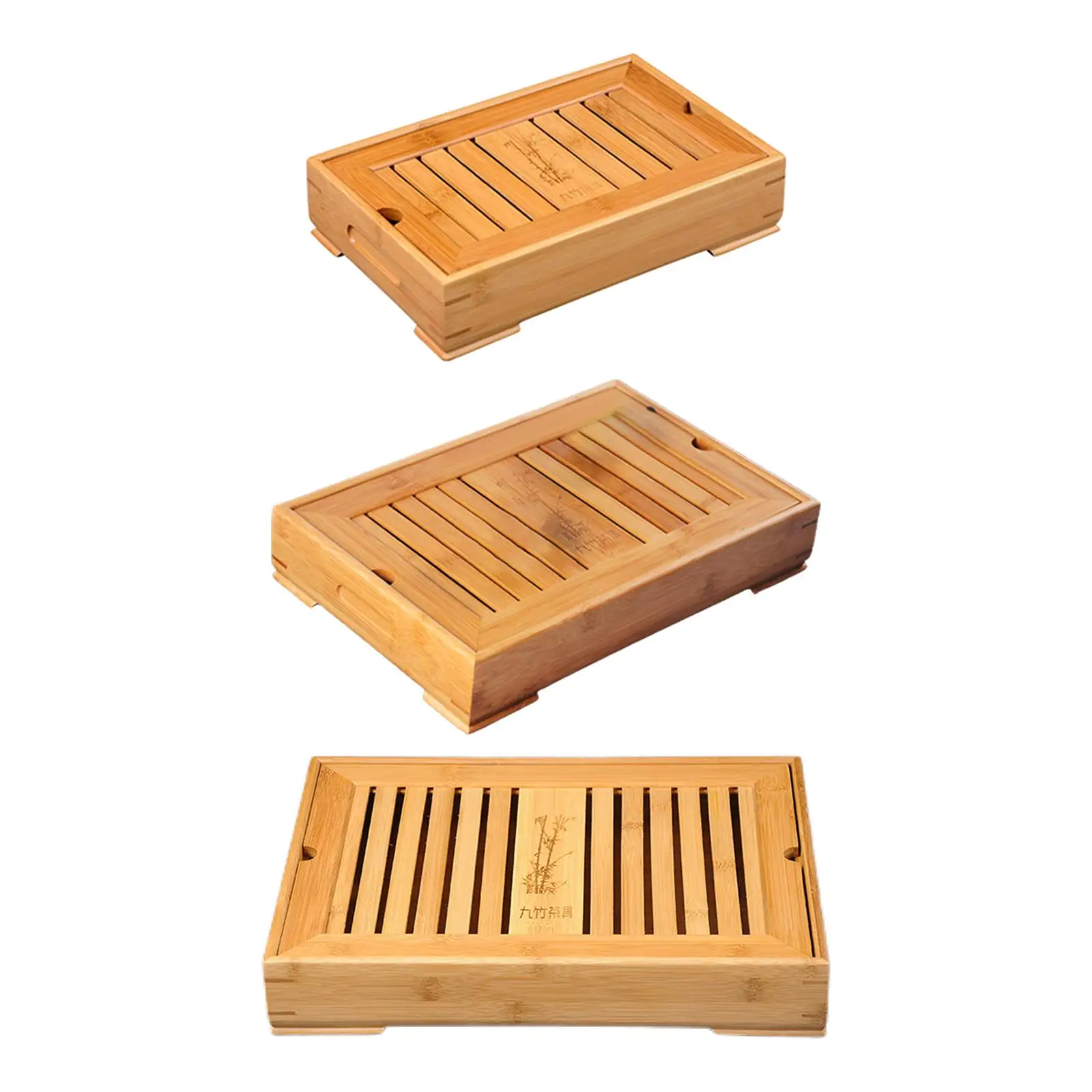 Bamboo Chinese Gongfu Tea Tray Serving Platter Hollow Design Storage for Novelty Gifts