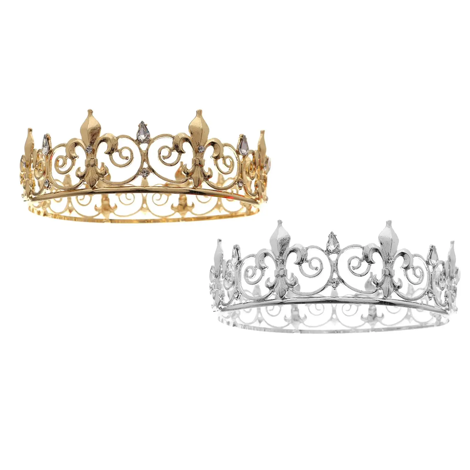 King Crown Tiara Headpieces Wedding Party Royal Crown Zinc Alloy Full Round Crown for Princess Bridesmaid Party Costume