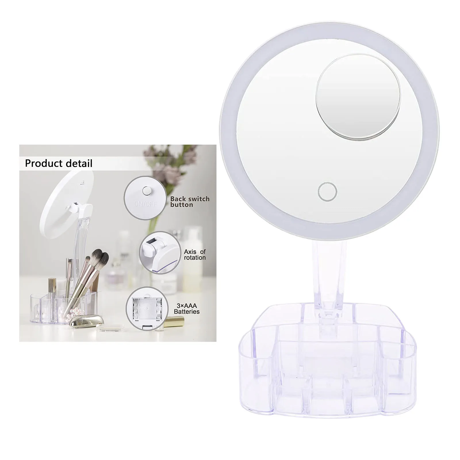 Make-up Mirrors with Storage Box, Touch Screen, 90  Rotation