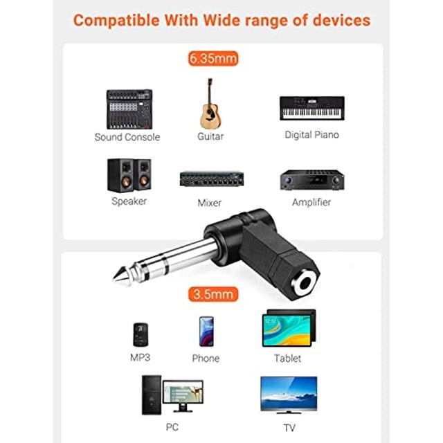 4 Adattatori Audio Da 6.35mm A RCA - Mono Maschio TS A Femmina, Colori Rosso E Blu