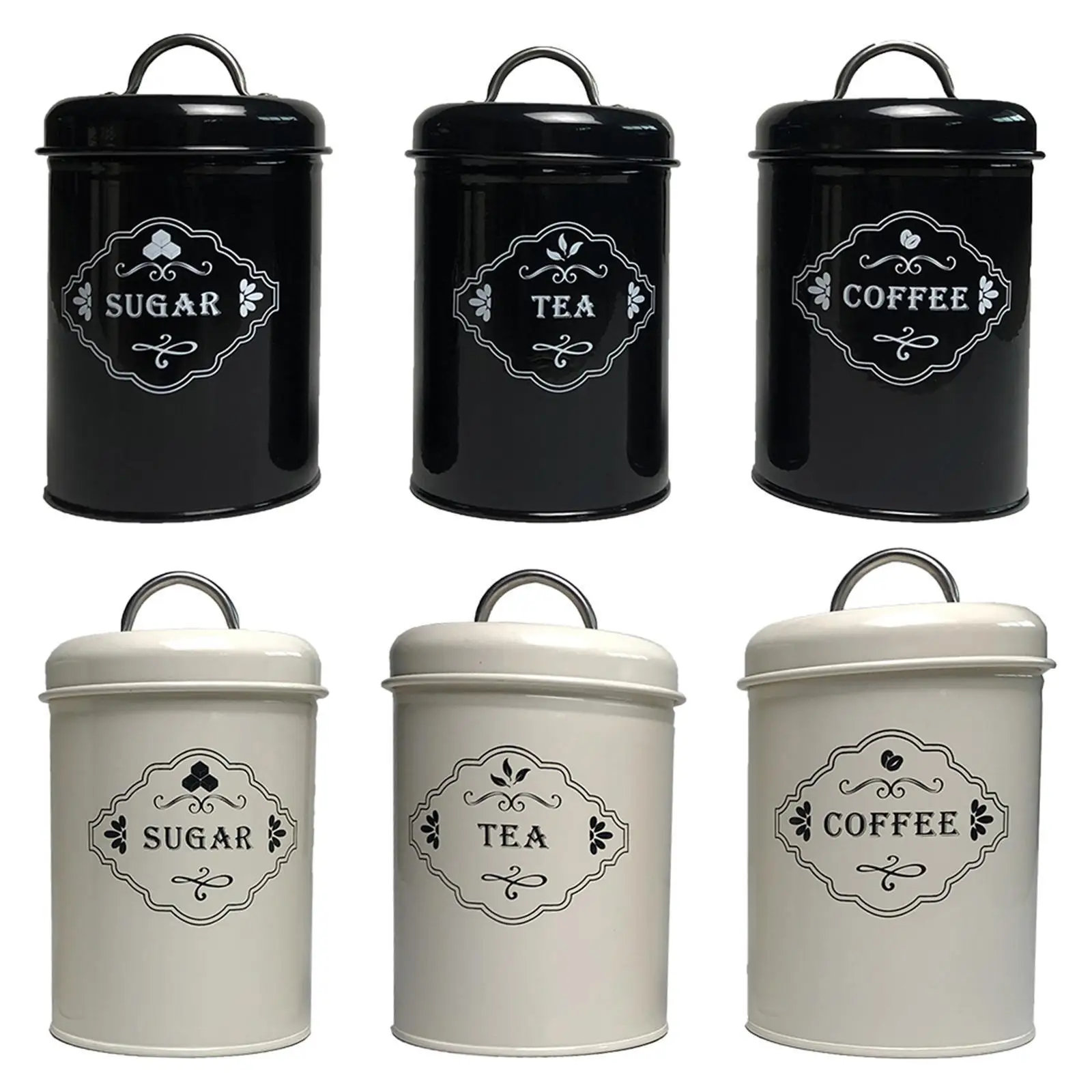 3pcs Tea Coffee Tin Canisters Kitchen Storage Pots Container
