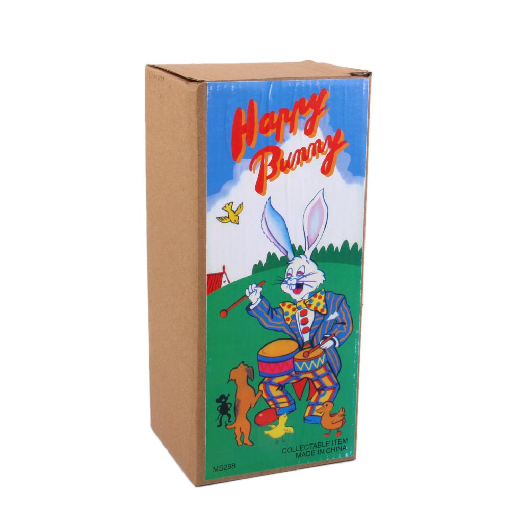 Vintage Wind Up Mr. Rabbit Bunny Drummer Clockwork W/ Key Tin Toy Xmas Gift