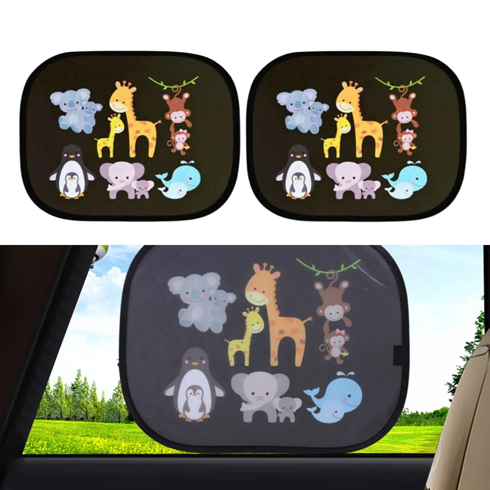 Cute 2Pcs Cartoon Car Side Window Sunshades, 17.3x14.2inch Fits Most of Sedans and Suvs