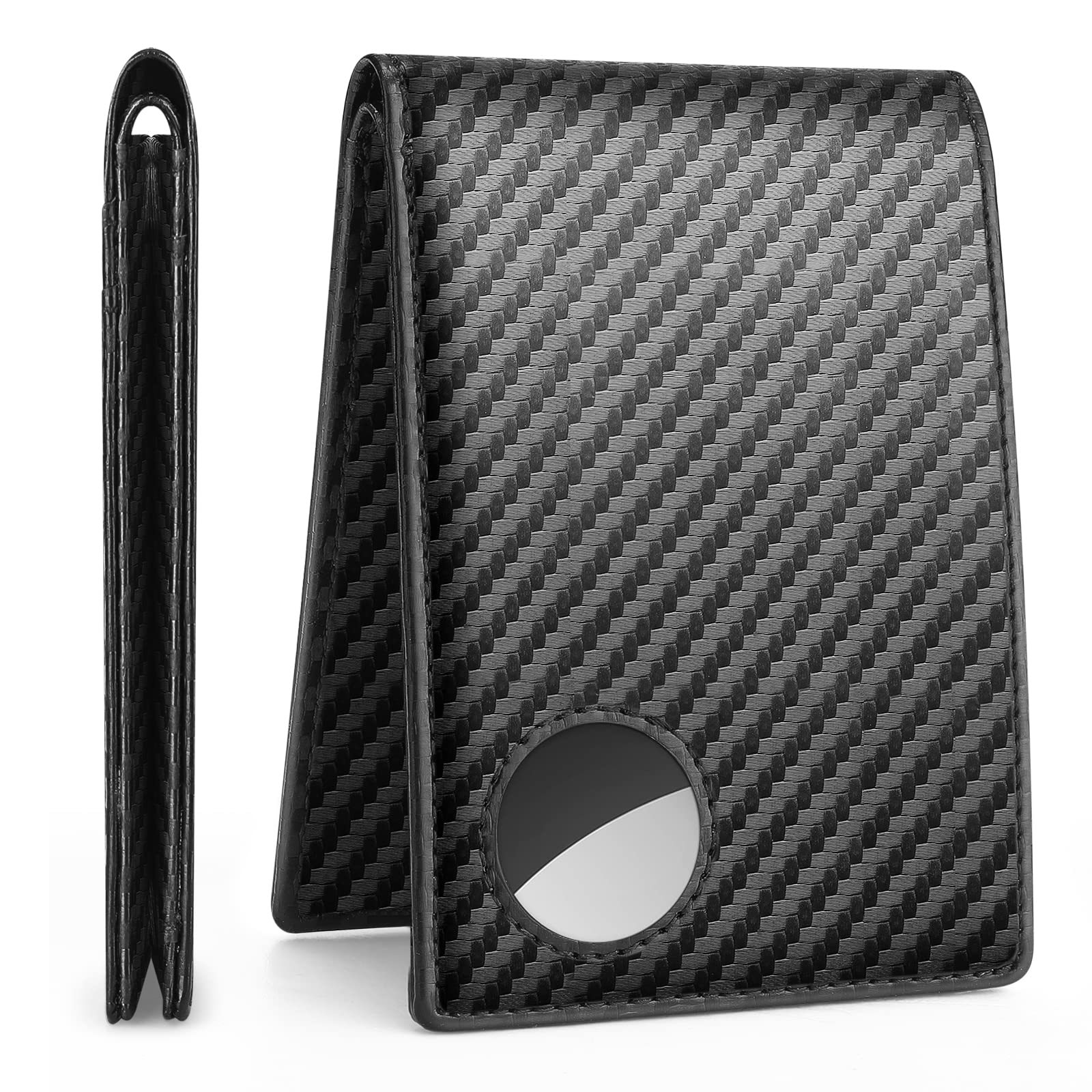 Rfid Carbon Fiber Leather Men Airtag Wallets Purse Credit Card Holder for Air Tag Purse Black Luxury Minimalist Wallet for Men