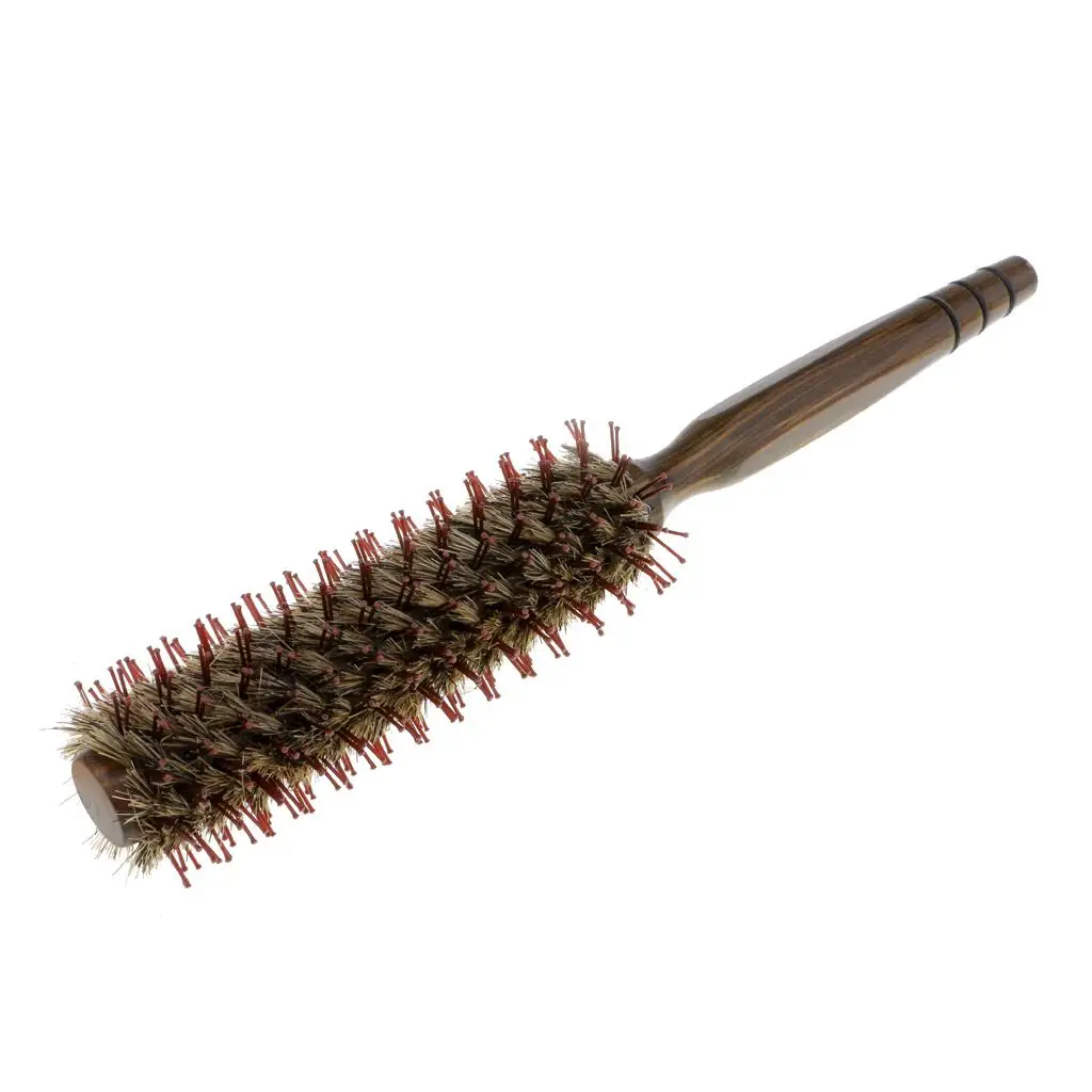 2  Round Styling Hairbrush Curling Roll Hair Hairbrush Wooden Handle