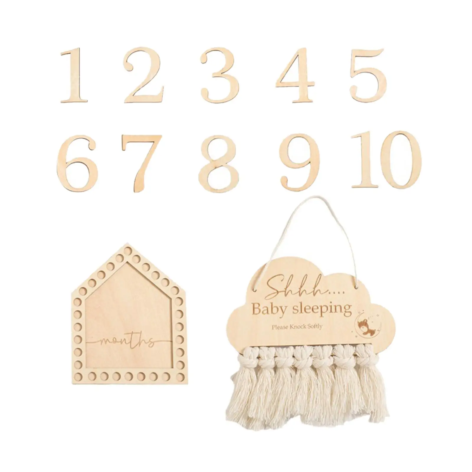 Wooden Baby Milestone Cards Newborn Photoshoot Props Tassel Room Door Hanger