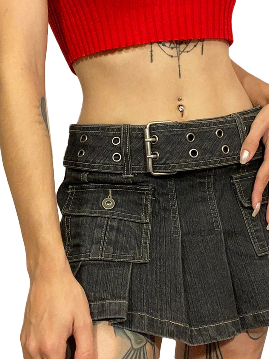 cintura alta mini saia jeans cor sólida