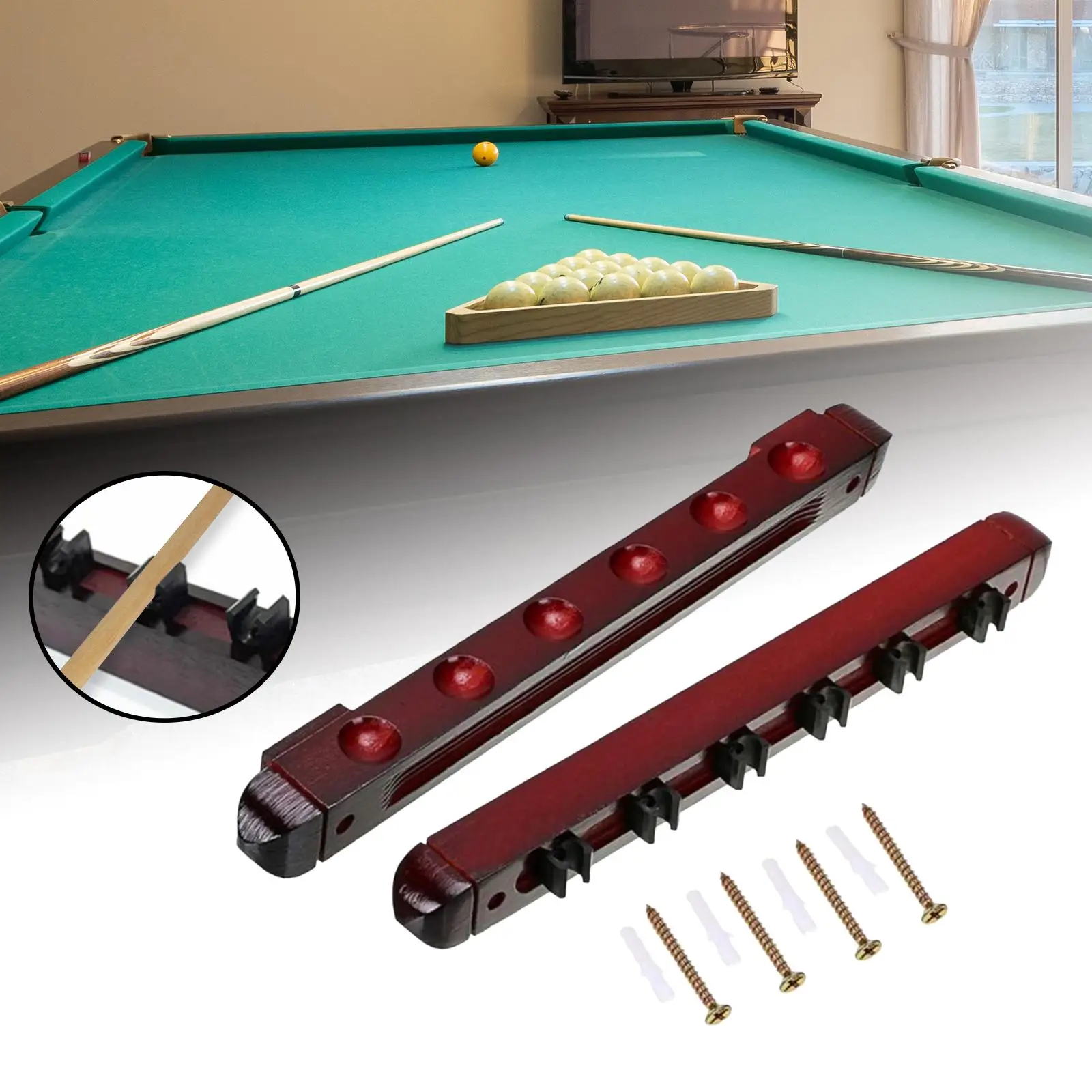 Billiard Cue Clips Rack Wall Mounted Pool Stick Holder Wooden Game Room Bars