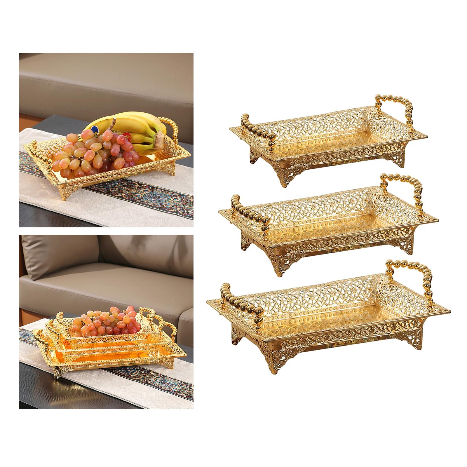 Golden Fruit Tray Retro Storage Metal Tray for Wedding Parties Ornaments