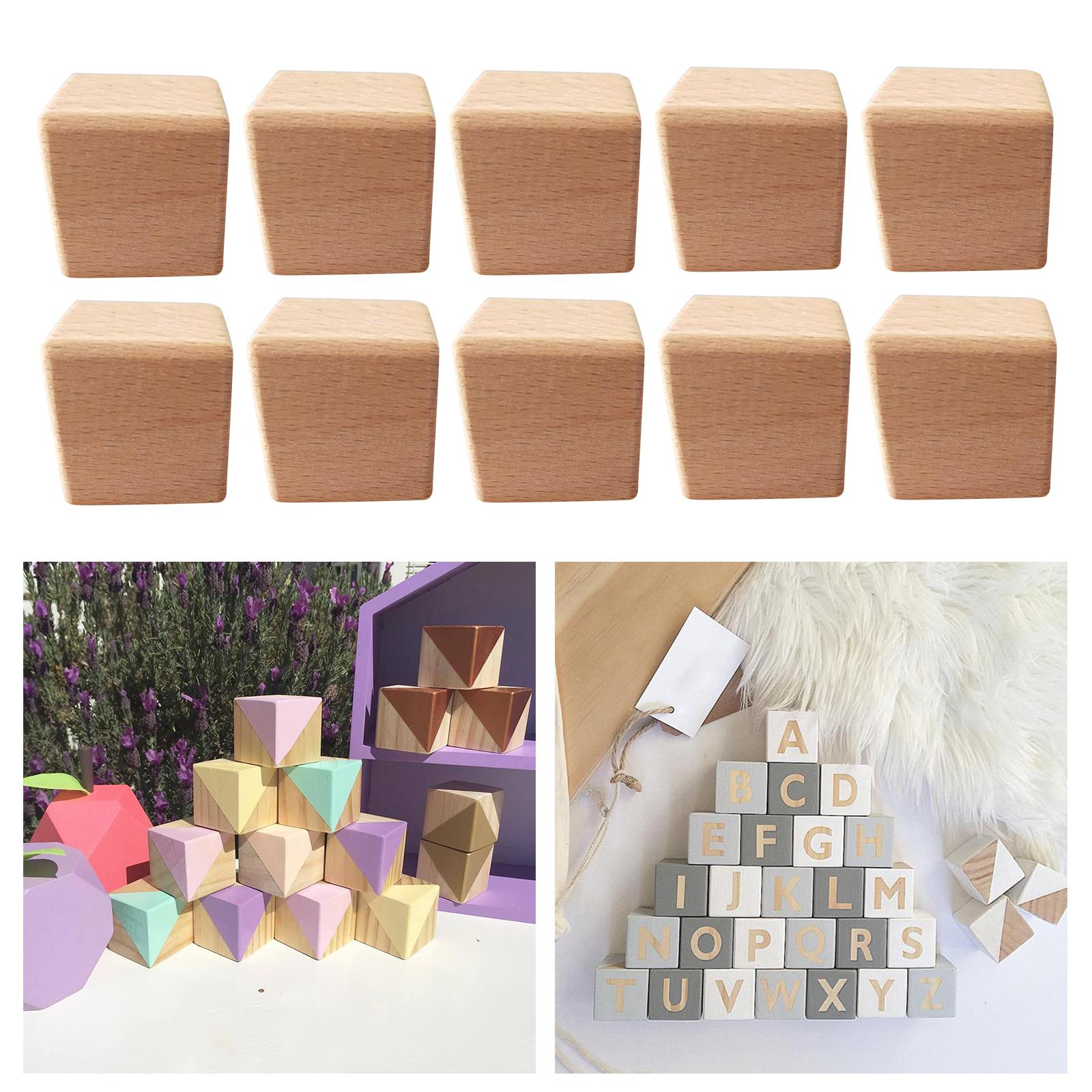 10 Pieces Wooden Cubes Square Unfinished Wooden Blocks,Natural Square Wooden Cubes for Painting, Crafting, Decorating