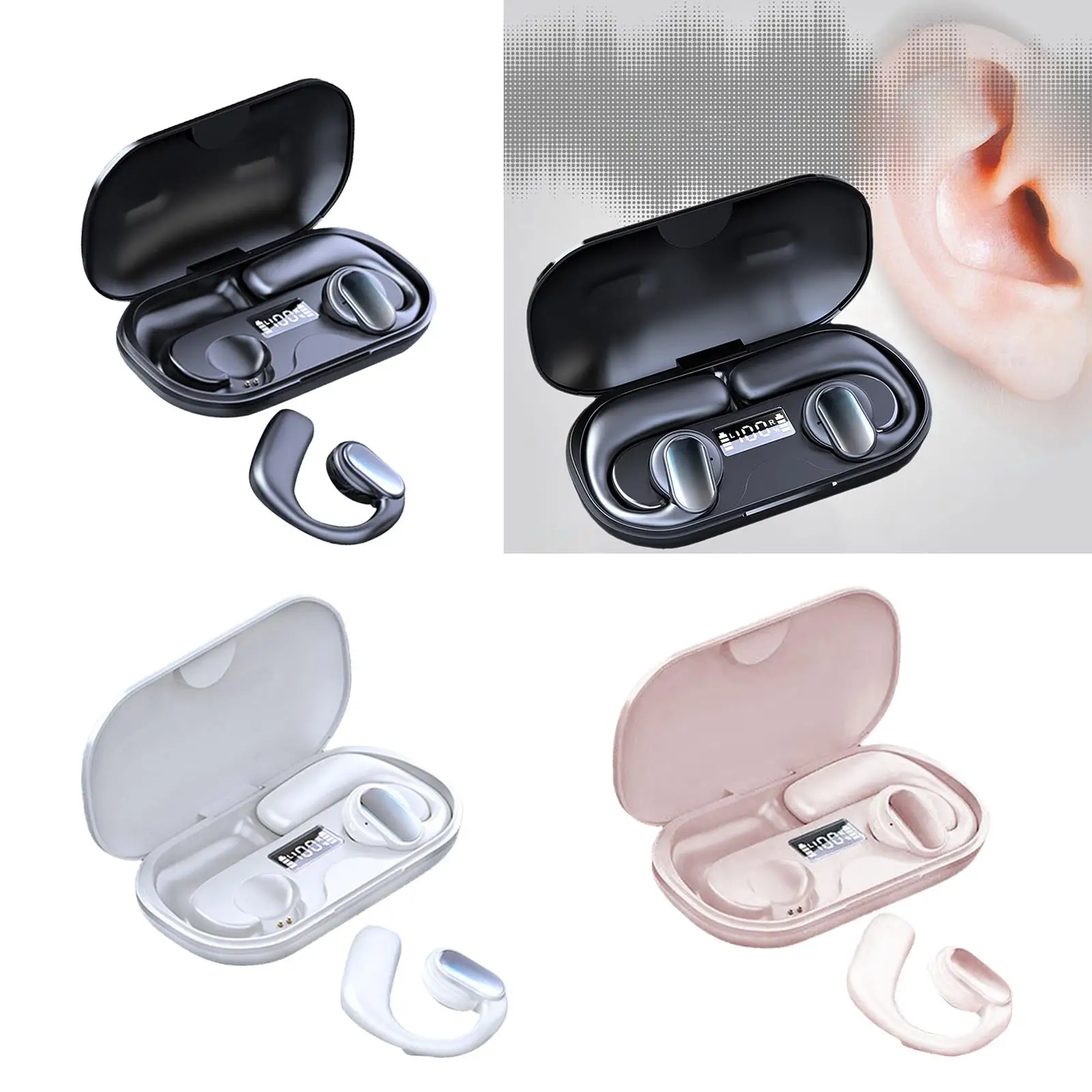 V5.3 Headphones Ear Hooks Ergonomic with Charging Case Headsets Earphones for Sports Laptop Workout Gym Running All Smart Phones