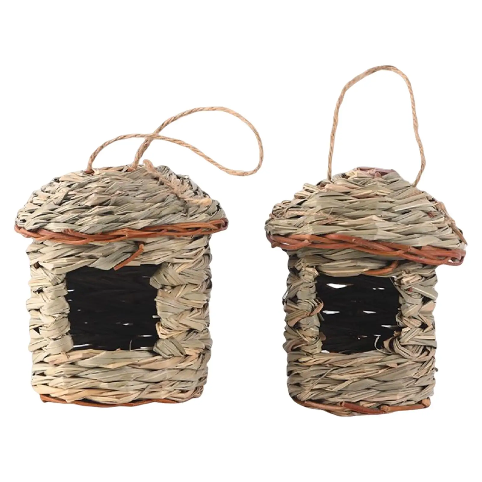 Hanging Natural Grass Hung Straw Nest Durable with Viewing Window Cozy Bird Hut Humming Bird Houses for Patio Home Outdoor Decor