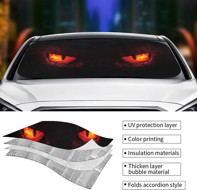 Dussdil Evil Red Eyes Car Windshield Sun Shade Demonic Angry India