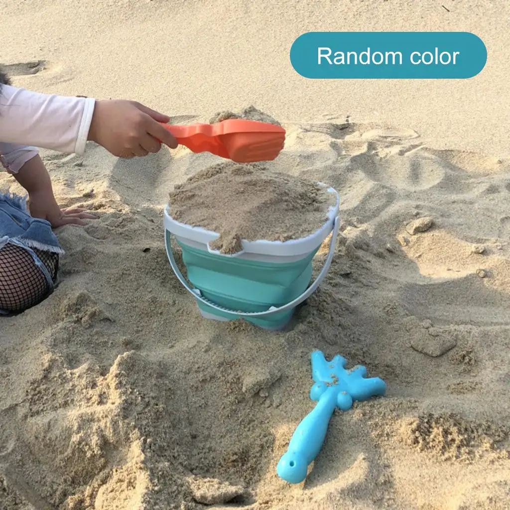 Foldable Bucket, 3PCS Foldable Pail Bucket Collapsible Buckets with Rake and Shovel for Kids Beach Play Camping Gear Water