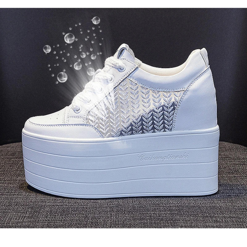 Side View of Women's Summer Mesh Air Sneakers - Mixed Colors, High Heel - true deals club