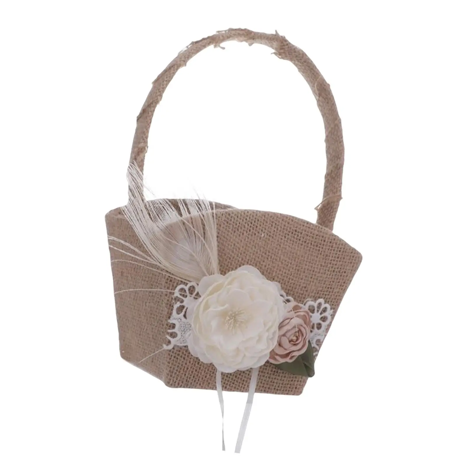Multi Use Flower Girl Basket Accessory Rose Shaped Decor Celebration Rustic Candy Gift Basket Lace Satin Burlap for Home Parties