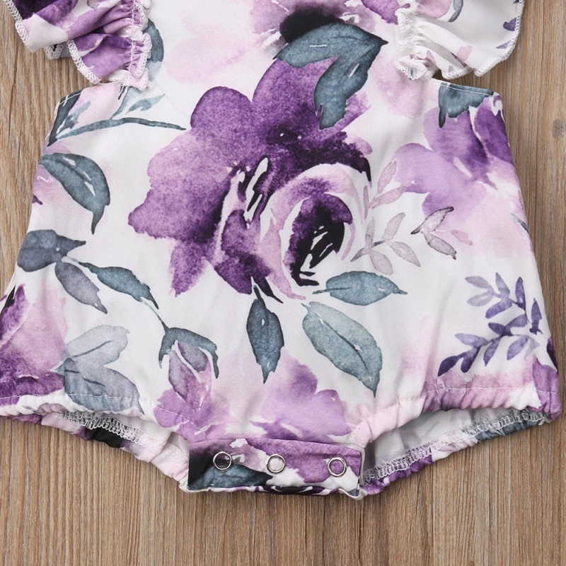 Neugeborenen Mädchen Zerzauste Kurzarm Outfits Baby Mädchen Romper + 2 Pcs Prinzessin Square Neck Floral Body 0-12 kinder Kleidung