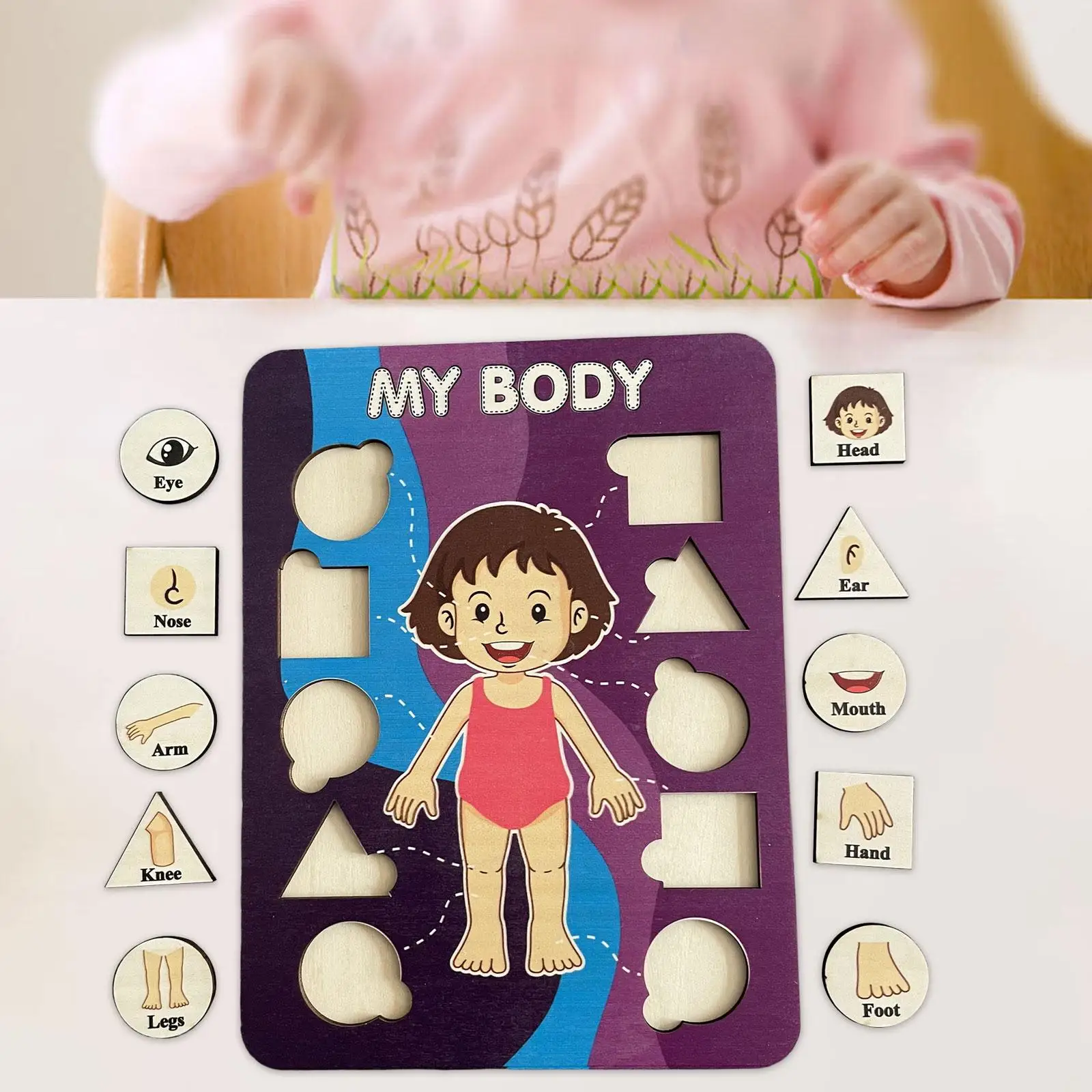 Learning Human Body Parts Boy Girl Play Set Fine Motor Skill Wood Peg Puzzle Game for Kids for Birthday Gift