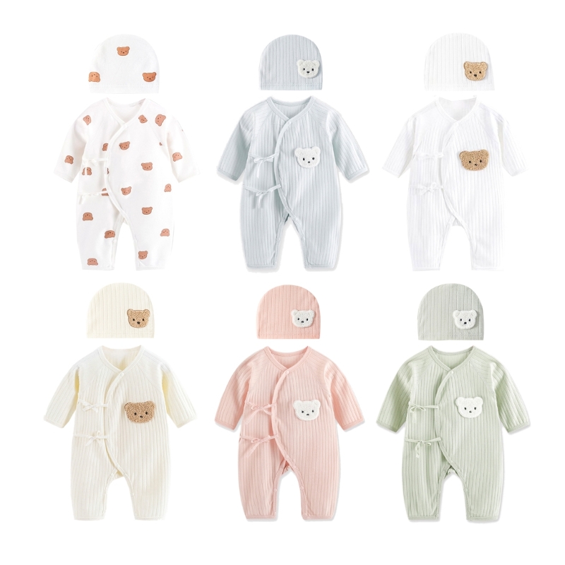 Cartoon Bär Overall Schädel Set Antistatische Baby Strampler Outfit Dusche Geschenk A2UB – Detail 1