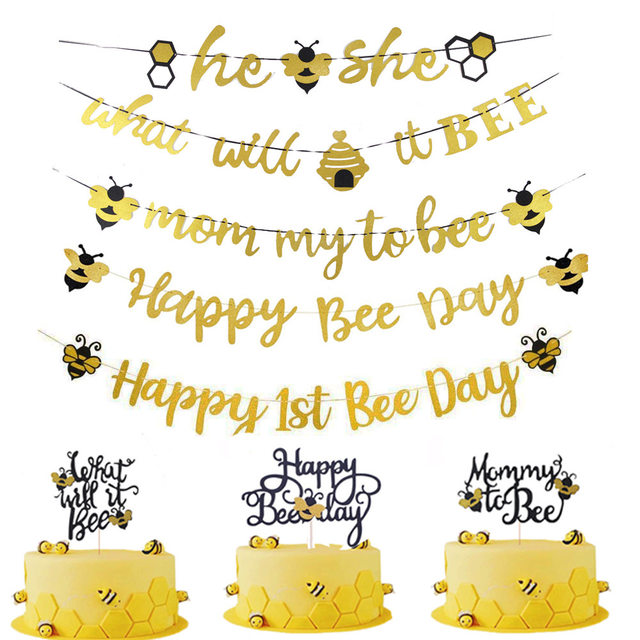 Bee Theme Party Decoration, Honeycomb Cake Insert, Kid's Birthday  Props,Honey Bee Cake Toppers,Bee Happy Birthday Cake Inserts - AliExpress