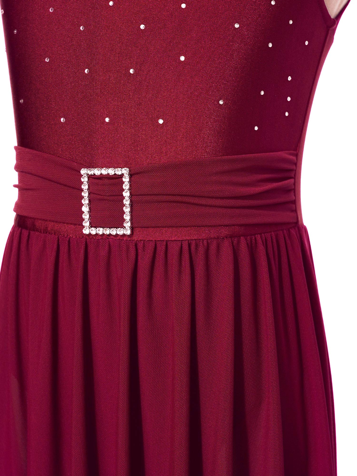 Kinder Mädchen Lyrical Modern Dance Kleid Ärmellos Glänzend Strass Ballett Gymnastik Eiskunstlauf Trikot Kleid Bühne Dancewear – Detail 8