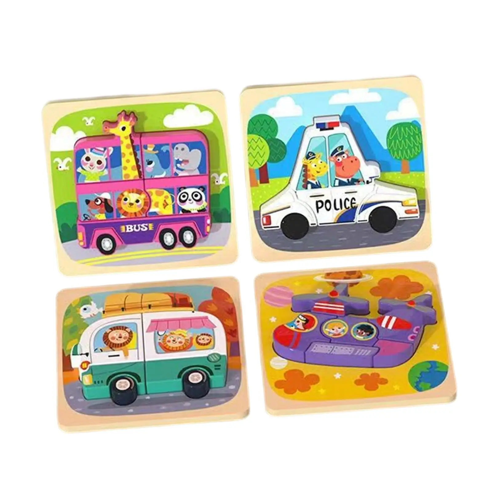 4 Pieces Montessori Wooden Puzzle Educational Toy Sensory Learning Toy for Girls