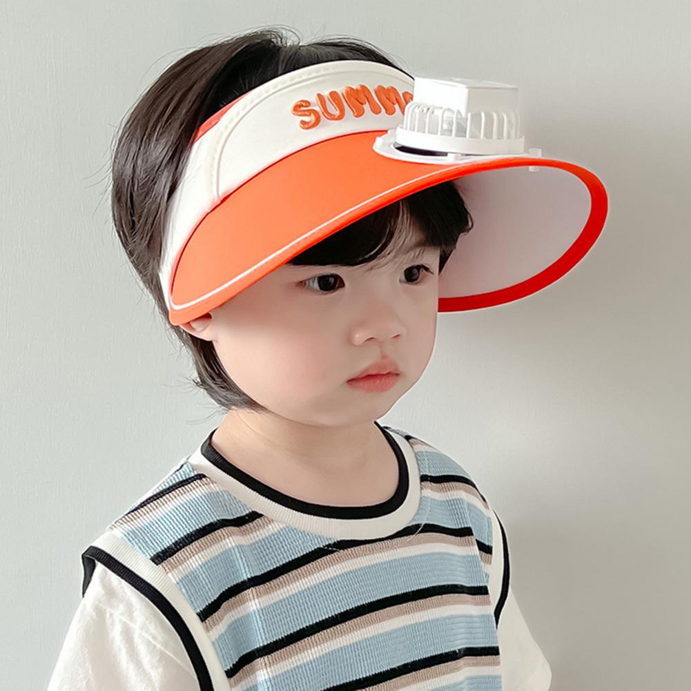 Sommer Kinder Sonne mit Mini Lüfter Leere Top Breite Krempe Visier Wandern Reise Sonnenschutz Mädchen Jungen Outdoor Hut_voghion.com