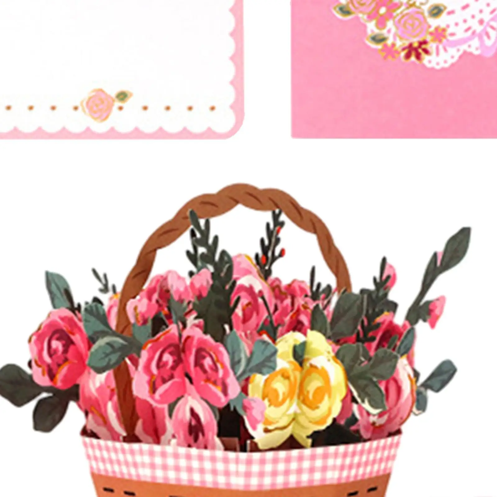 Valentine`s Day Popup Card Rose Basket All Occasion Handmade Anniversary Card for Spring Graduation Birthday Anniversary Grandma