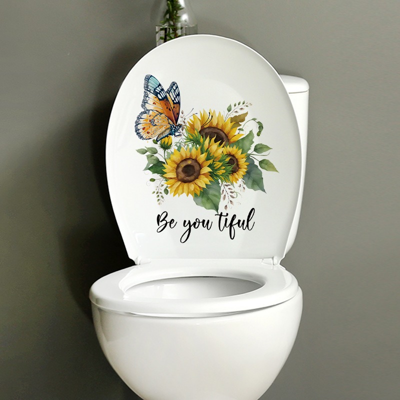 Description Picture 5 of item1pcs Plants Flowers Sunflowers Butterflies Wall Stickers Toilet Sticker Bathroom Toilet Cover Refrigerator Sticker Wc Decoration